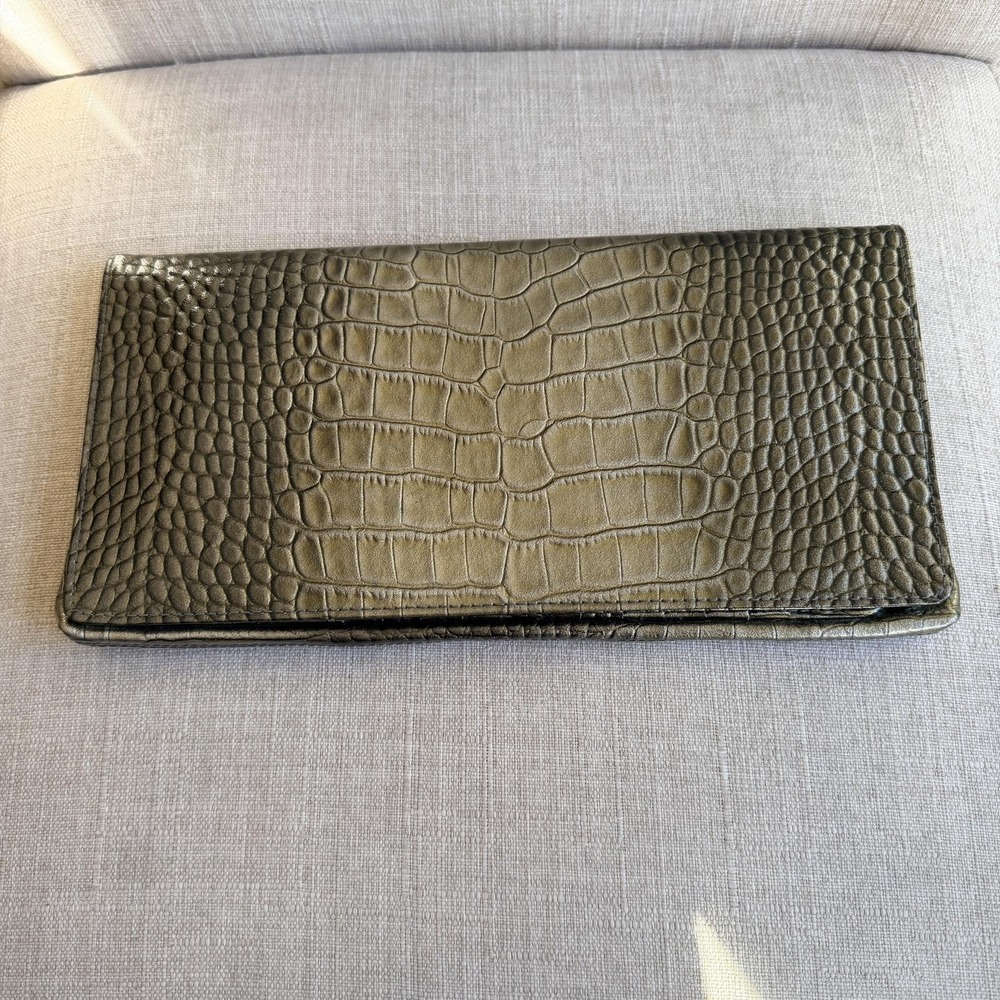 Nordstrom Wallet Womens One Size Green Croc Embossed Leather Envelope Checkbook